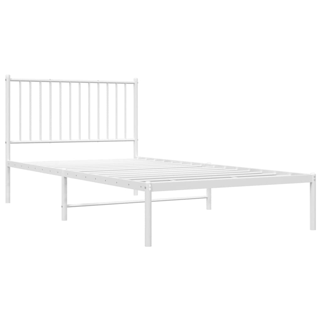 White Metal Bed Frame with Headboard - 100x200cm, No Mattress