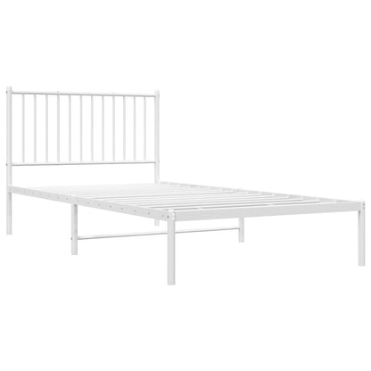 White Metal Bed Frame with Headboard - 100x200cm, No Mattress