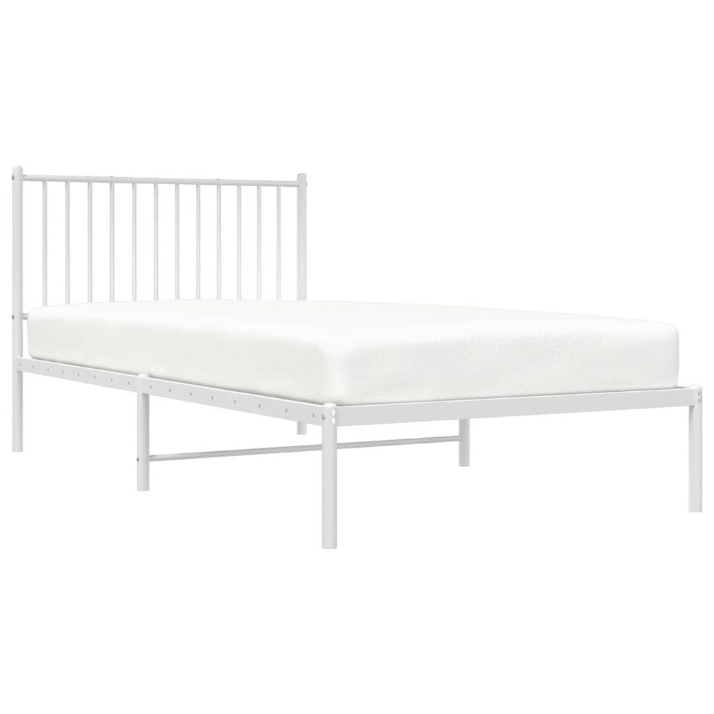 White Metal Bed Frame with Headboard - 100x200cm, No Mattress