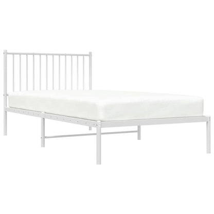 White Metal Bed Frame with Headboard - 100x200cm, No Mattress