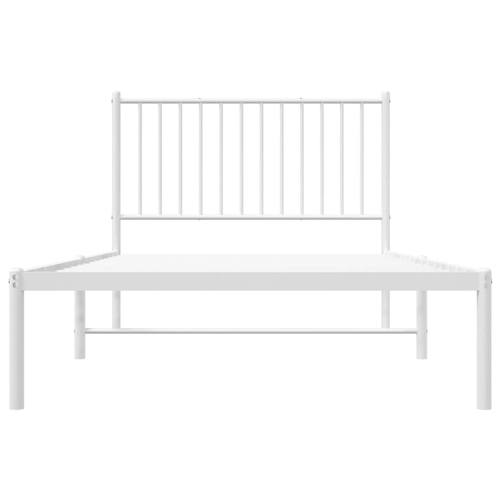 White Metal Bed Frame with Headboard - 100x200cm, No Mattress