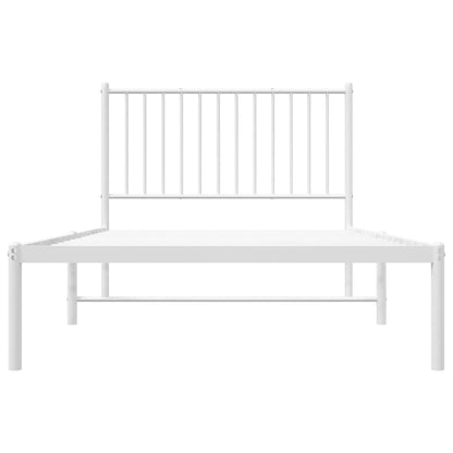 White Metal Bed Frame with Headboard - 100x200cm, No Mattress