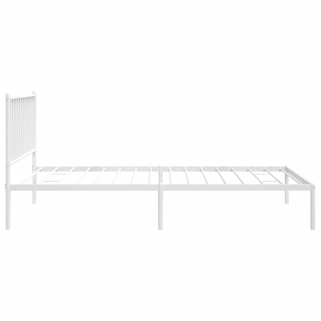 White Metal Bed Frame with Headboard - 100x200cm, No Mattress