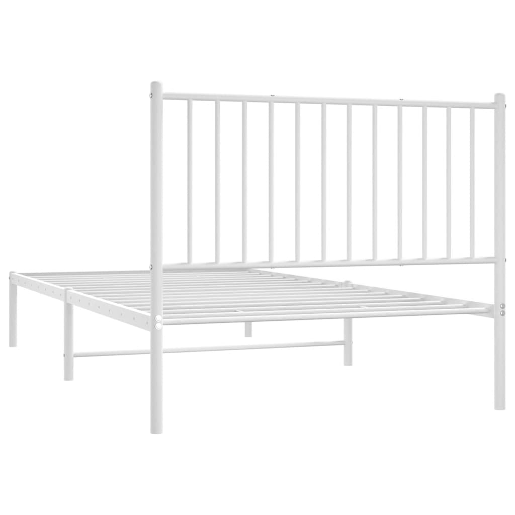 White Metal Bed Frame with Headboard - 100x200cm, No Mattress