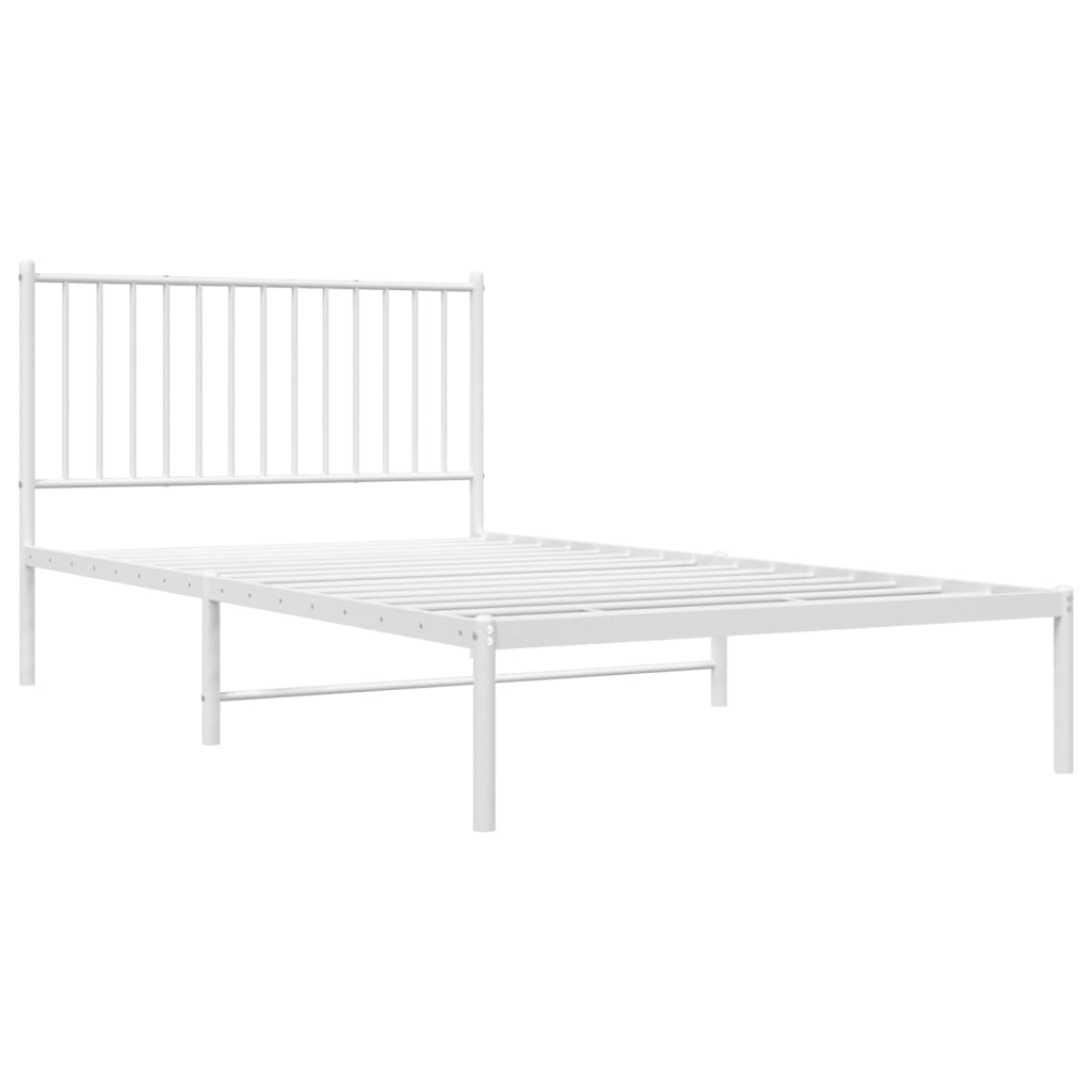 White Metal Bed Frame with Headboard - 107x203cm (Mattress Not Included)