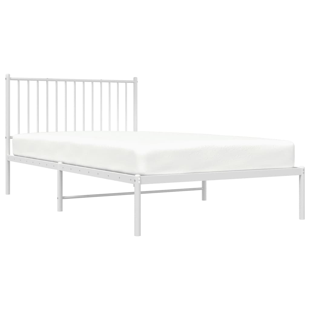 White Metal Bed Frame with Headboard - 107x203cm (Mattress Not Included)