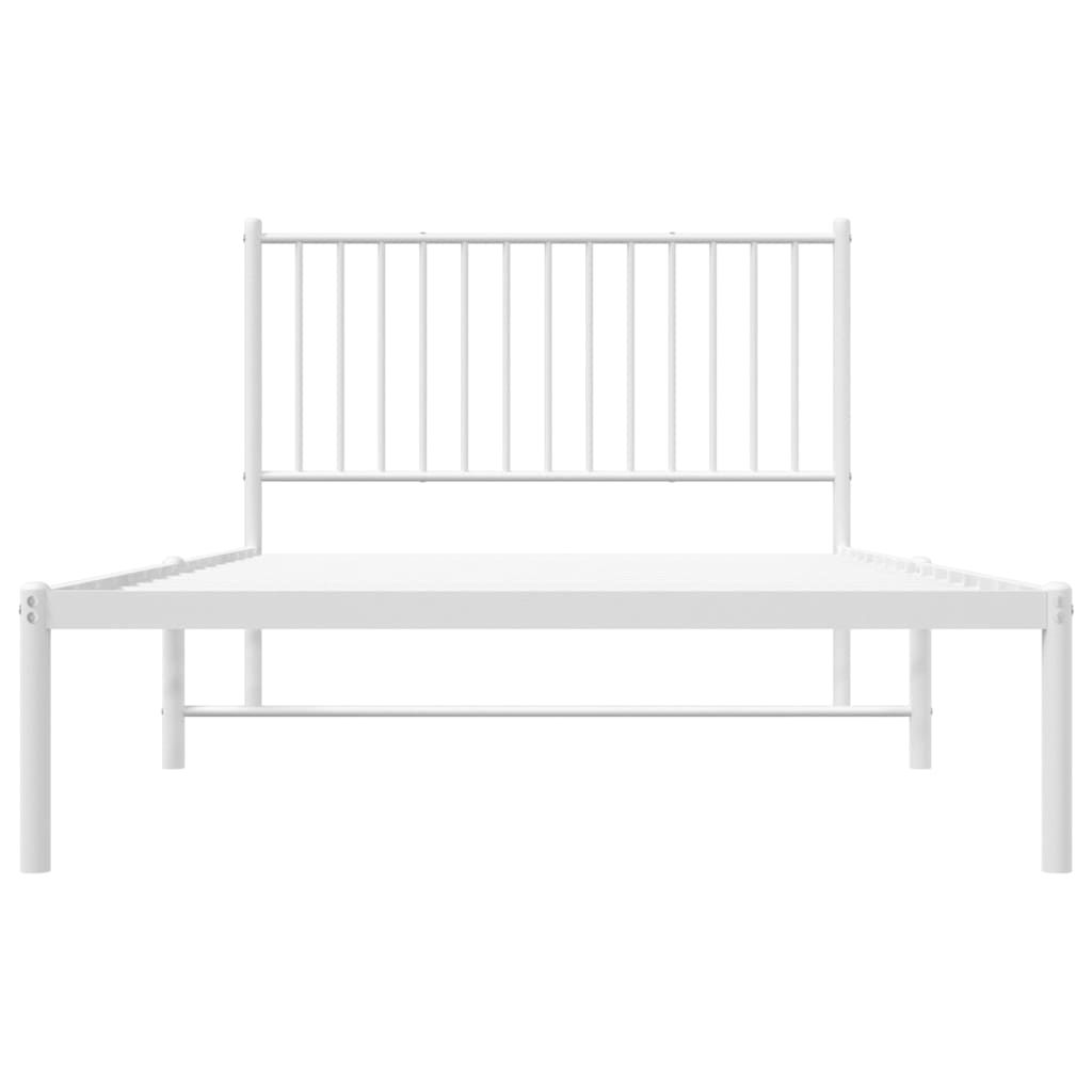 White Metal Bed Frame with Headboard - 107x203cm (Mattress Not Included)