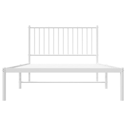 White Metal Bed Frame with Headboard - 107x203cm (Mattress Not Included)