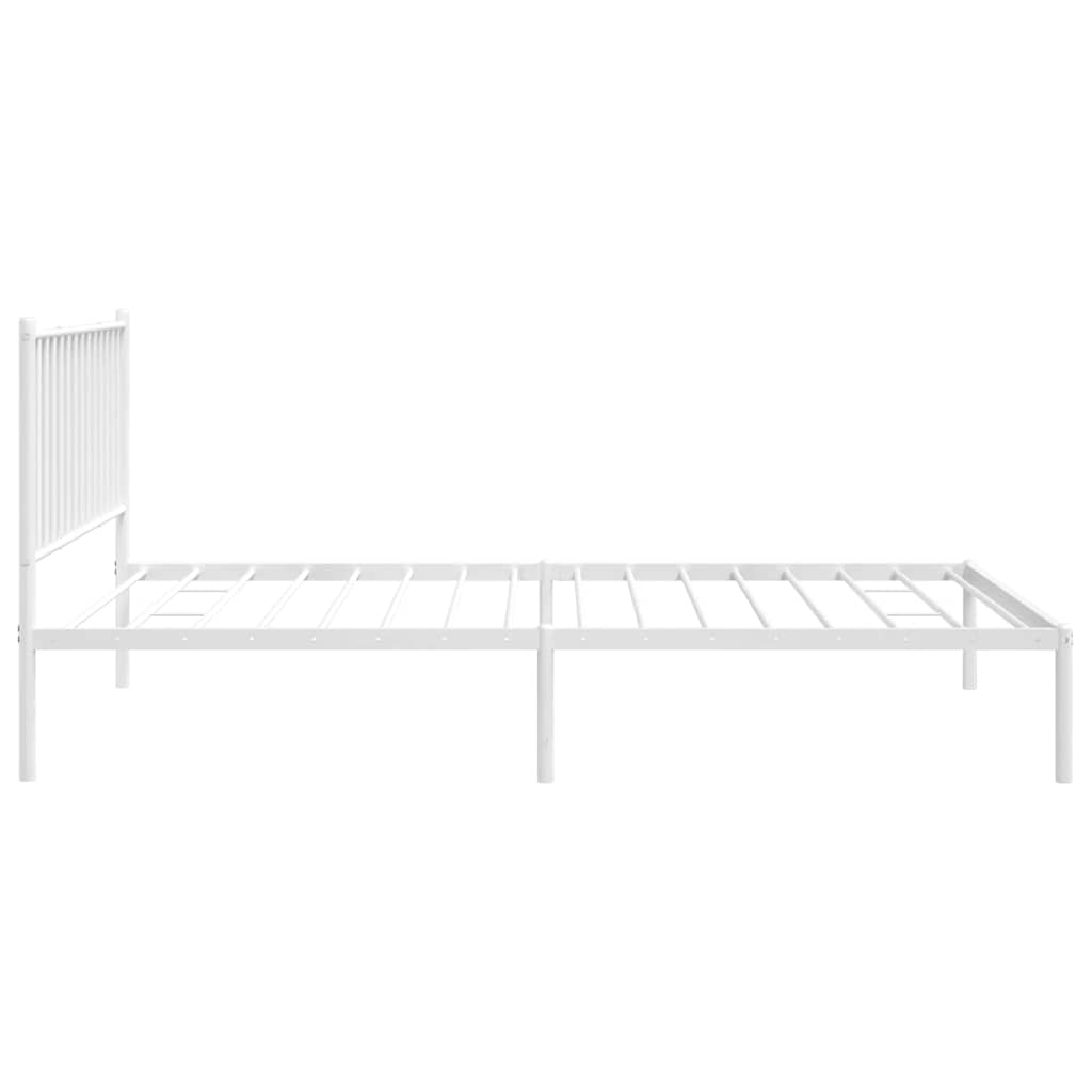 White Metal Bed Frame with Headboard - 107x203cm (Mattress Not Included)