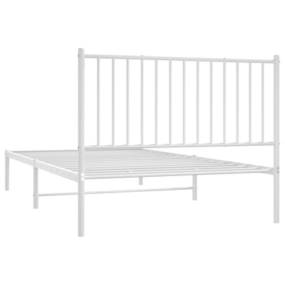 White Metal Bed Frame with Headboard - 107x203cm (Mattress Not Included)