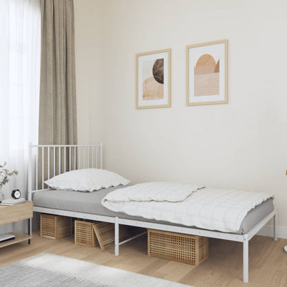 White Metal Bed Frame with Headboard - 107x203cm (Mattress Not Included)