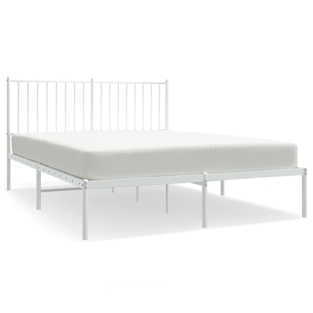 Elegant White Metal Bed Frame with Headboard 140x200cm