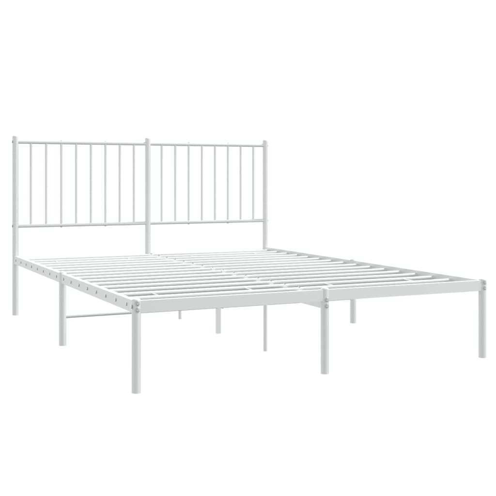 Elegant White Metal Bed Frame with Headboard 140x200cm