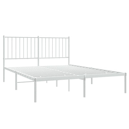Elegant White Metal Bed Frame with Headboard 140x200cm