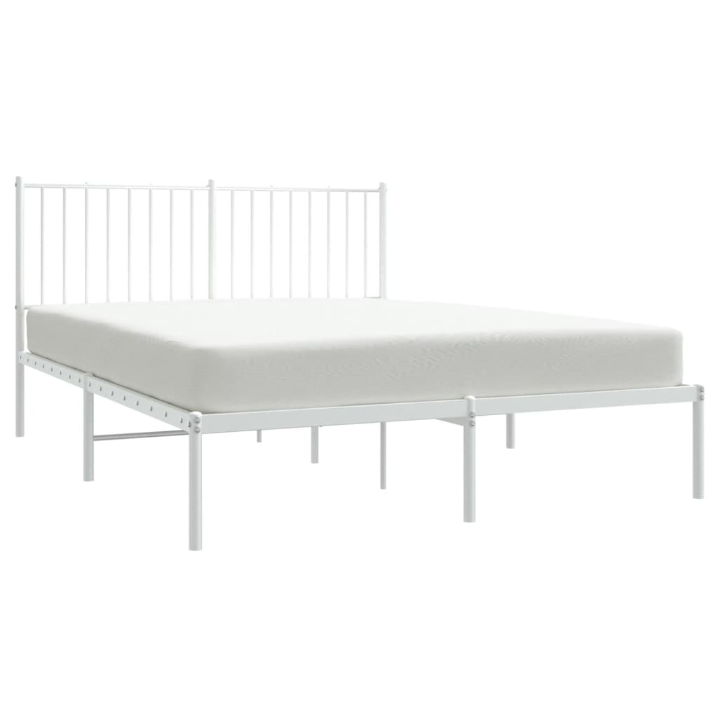 Elegant White Metal Bed Frame with Headboard 140x200cm