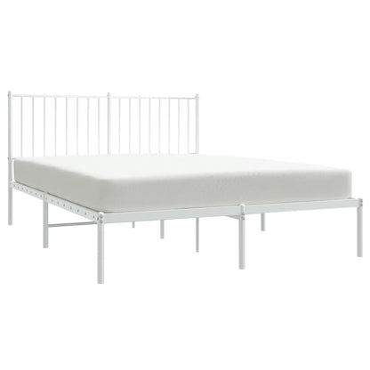 Elegant White Metal Bed Frame with Headboard 140x200cm