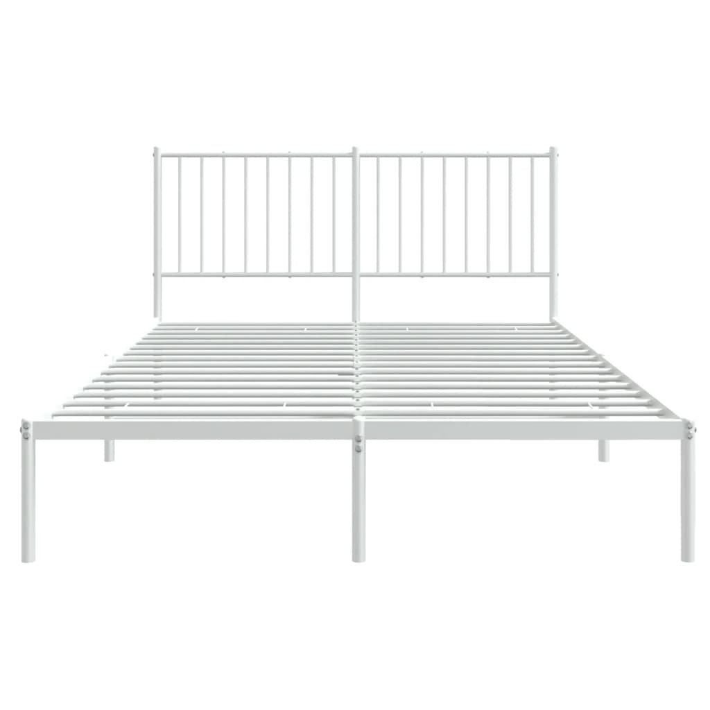 Elegant White Metal Bed Frame with Headboard 140x200cm