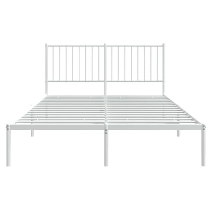 Elegant White Metal Bed Frame with Headboard 140x200cm