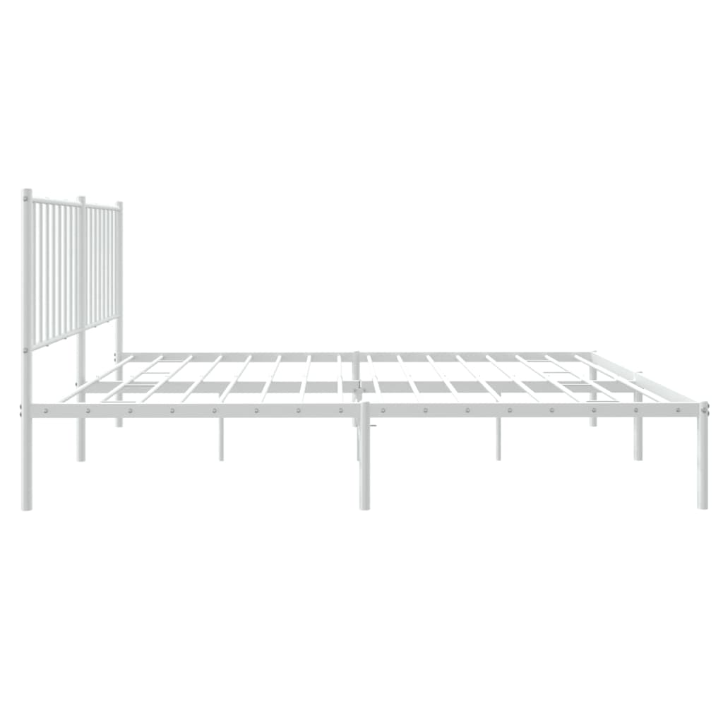 Elegant White Metal Bed Frame with Headboard 140x200cm
