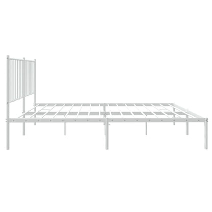 Elegant White Metal Bed Frame with Headboard 140x200cm