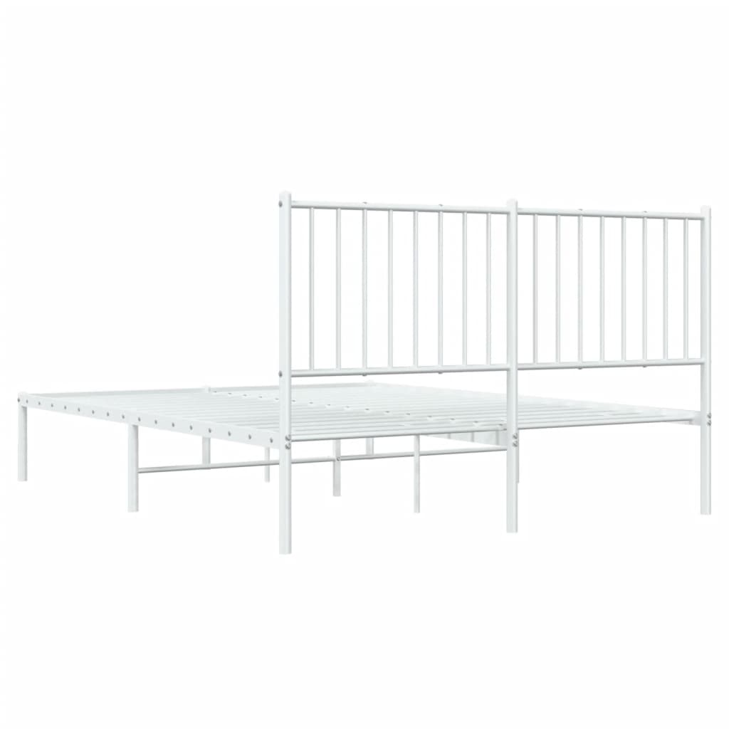 Elegant White Metal Bed Frame with Headboard 140x200cm