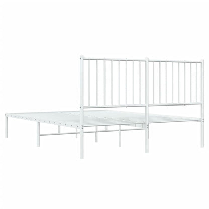 Elegant White Metal Bed Frame with Headboard 140x200cm