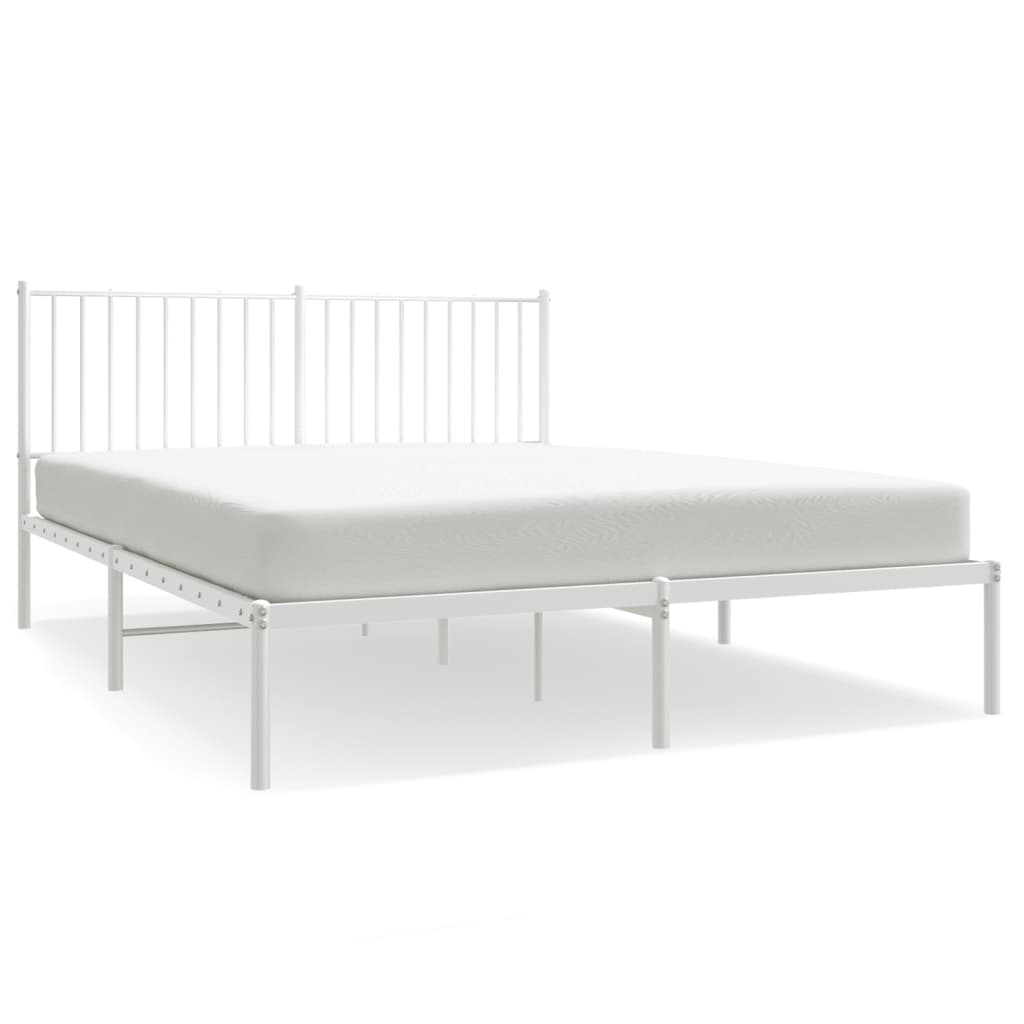 White Metal Bed Frame with Headboard, 160x200cm, Sturdy & Stylish