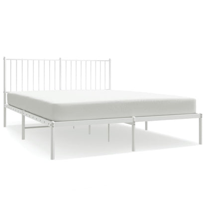 White Metal Bed Frame with Headboard, 160x200cm, Sturdy & Stylish