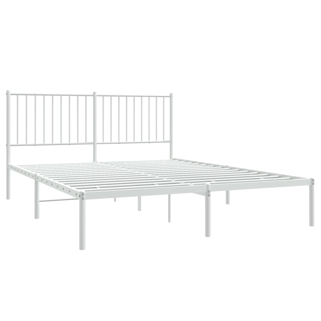 White Metal Bed Frame with Headboard, 160x200cm, Sturdy & Stylish