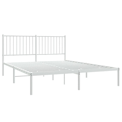 White Metal Bed Frame with Headboard, 160x200cm, Sturdy & Stylish