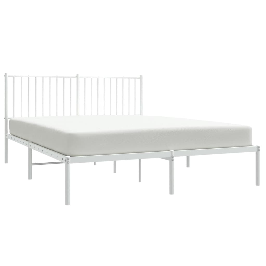 White Metal Bed Frame with Headboard, 160x200cm, Sturdy & Stylish