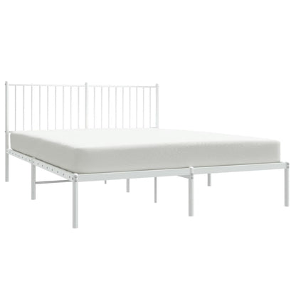 White Metal Bed Frame with Headboard, 160x200cm, Sturdy & Stylish