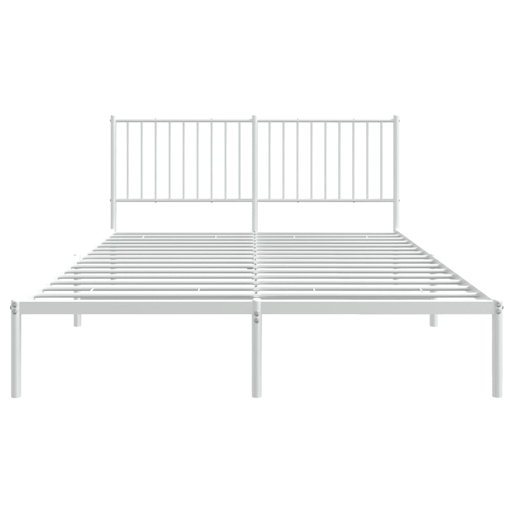 White Metal Bed Frame with Headboard, 160x200cm, Sturdy & Stylish