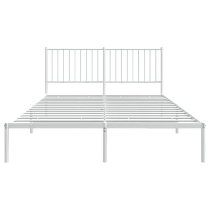 White Metal Bed Frame with Headboard, 160x200cm, Sturdy & Stylish
