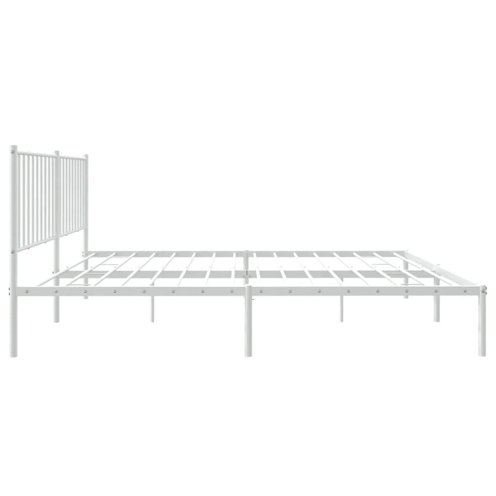 White Metal Bed Frame with Headboard, 160x200cm, Sturdy & Stylish
