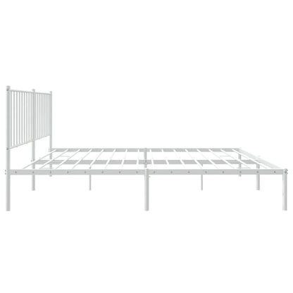 White Metal Bed Frame with Headboard, 160x200cm, Sturdy & Stylish