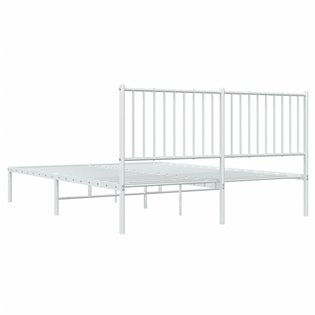 White Metal Bed Frame with Headboard, 160x200cm, Sturdy & Stylish