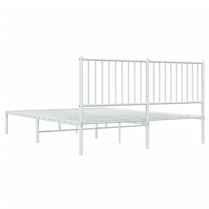 White Metal Bed Frame with Headboard, 160x200cm, Sturdy & Stylish