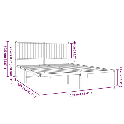 White Metal Bed Frame with Headboard, 160x200cm, Sturdy & Stylish