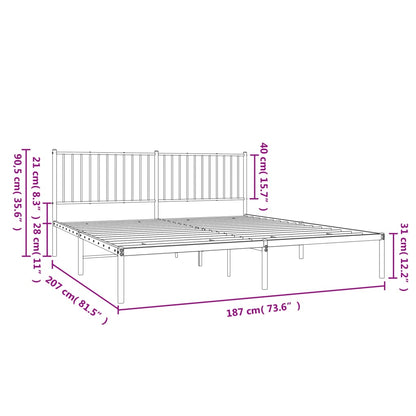 Metal Bed Frame without Mattress with Headboard White 180x200cm