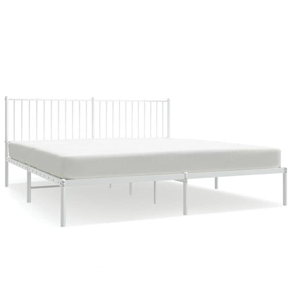 White Metal Bed Frame with Headboard - 183x213cm, No Mattress