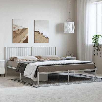 White Metal Bed Frame with Headboard - 183x213cm, No Mattress
