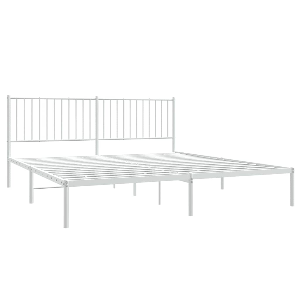 White Metal Bed Frame with Headboard - 183x213cm, No Mattress