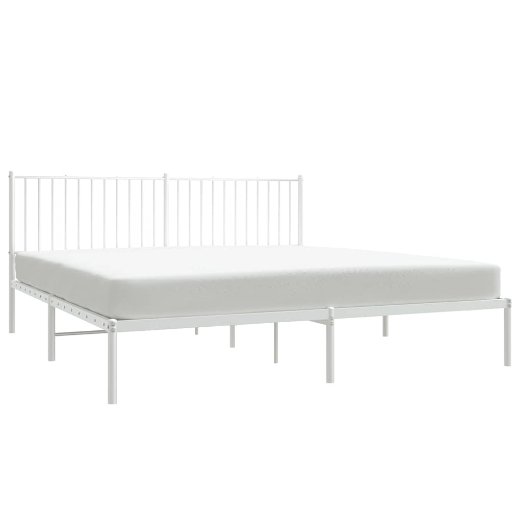White Metal Bed Frame with Headboard - 183x213cm, No Mattress