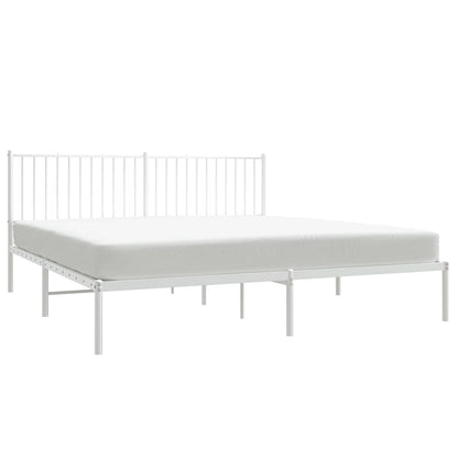 White Metal Bed Frame with Headboard - 183x213cm, No Mattress