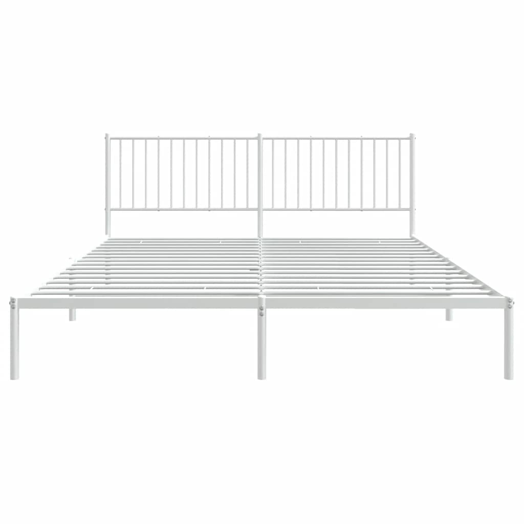 White Metal Bed Frame with Headboard - 183x213cm, No Mattress