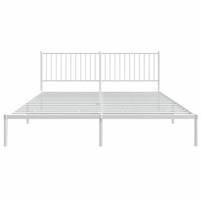 White Metal Bed Frame with Headboard - 183x213cm, No Mattress