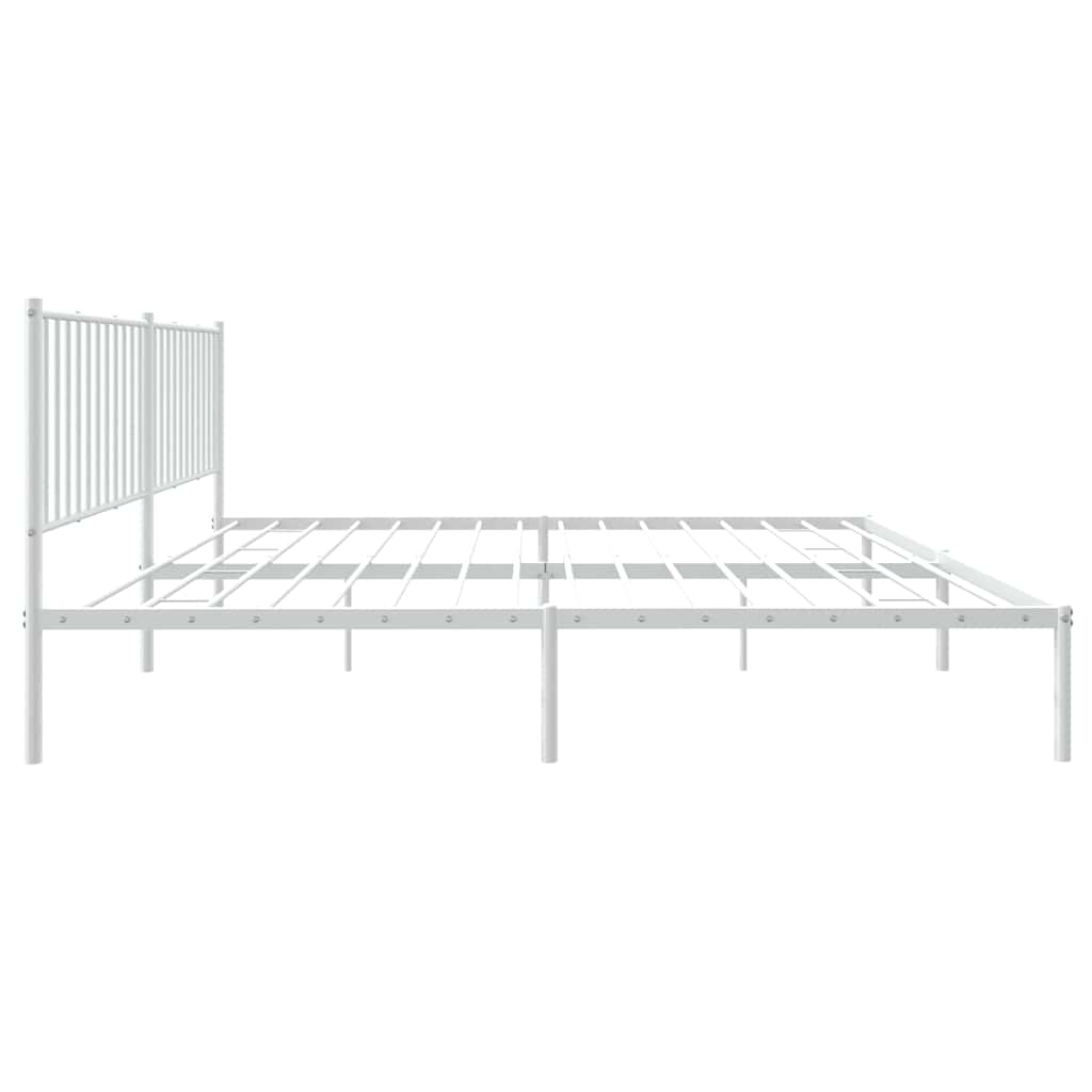 White Metal Bed Frame with Headboard - 183x213cm, No Mattress