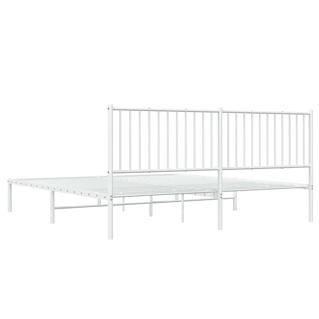 White Metal Bed Frame with Headboard - 183x213cm, No Mattress