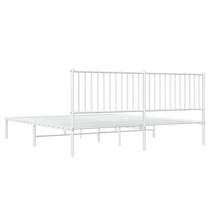 White Metal Bed Frame with Headboard - 183x213cm, No Mattress